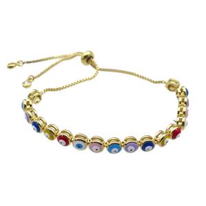 copper Bracelet with enamel Evil Eye, multicolor, adjustable, gold plated, approx 6mm, 26cm length [FN28021]