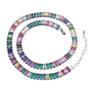 copper Bracelet paved zircon, multicolor, platinum plated, approx 7mm, 38-43cm length [FN28023]