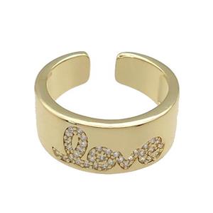 copper Ring paved zircon, LOVE, gold plated, approx 9mm, 18mm dia [FN28026]