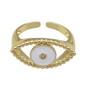 copper Ring with white enamel Eye, gold plated, approx 11-20mm, 18mm dia [FN28027]