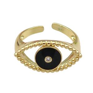 copper Ring with black enamel Eye, gold plated, approx 11-20mm, 18mm dia [FN28028]