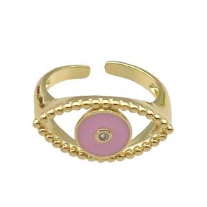 copper Ring with pink enamel Eye, gold plated, approx 11-20mm, 18mm dia [FN28030]