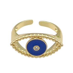 copper Ring with blue enamel Eye, gold plated, approx 11-20mm, 18mm dia [FN28032]