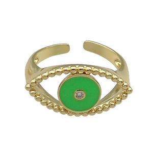 copper Ring with green enamel Eye, gold plated, approx 11-20mm, 18mm dia [FN28033]