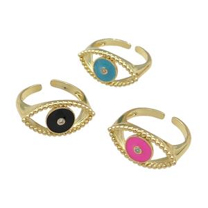 copper Ring with enamel Eye, gold plated, mixed, approx 11-20mm, 18mm dia [FN28035]