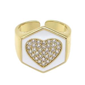 copper Heart Ring paved zircon with white enamel, gold plated, approx 18mm, 18mm dia [FN28036]
