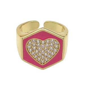 copper Heart Ring paved zircon with hotpink enamel, gold plated, approx 18mm, 18mm dia [FN28039]