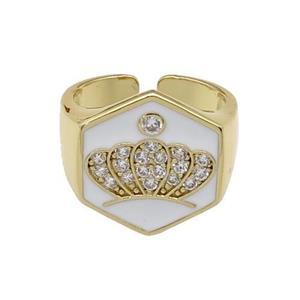 copper Crown Rings paved zircon with white enamel, gold plated, approx 18mm, 18mm dia [FN28043]