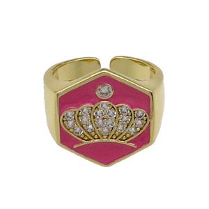 copper Crown Rings paved zircon with hotpink enamel, gold plated, approx 18mm, 18mm dia [FN28046]