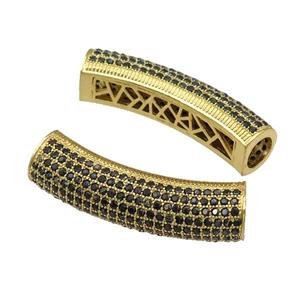 copper tube beads paved black zircon, gold plated, approx 10-40mm [FN28058]