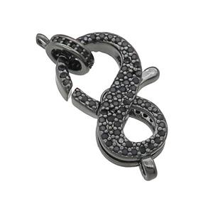 copper Lobster Clasp paved zircon, black plated, approx 12-20mm [FN28059]