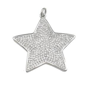 copper Star pendant paved zircon, platinum plated, approx 30mm [FN28060]
