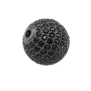 copper Beads paved zircon, round, black plated, approx 16mm dia [FN28065]