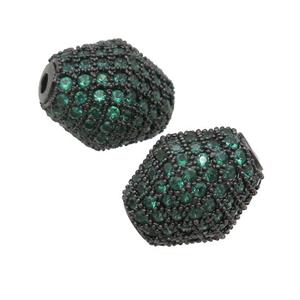 copper bicone Beads paved green zircon, black plated, approx 12-14mm [FN28071]