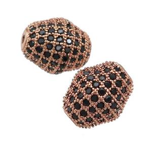 copper bicone Beads paved black zircon, rose gold, approx 12-14mm [FN28073]