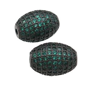 copper barrel Beads paved green zircon, black plated, approx 12-16mm [FN28084]