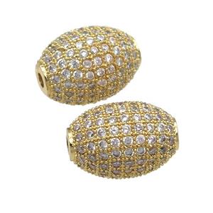 copper barrel Beads paved zircon, gold plated, approx 12-16mm [FN28091]