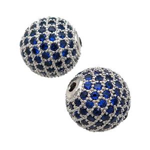 round Copper Beads Paved blue Zircon, platinum plated, approx 12mm dia [FN28095-12MM]