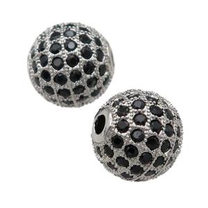 round Copper Beads Paved black Zircon, platinum plated, approx 10mm dia [FN28096-10MM]