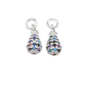 copper teardrop pendant paved zircon, multicolor, platinum plated, approx 6-10mm [FN28098]