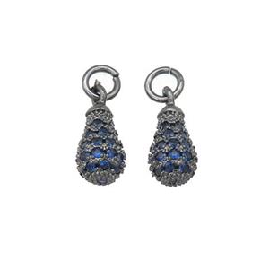 copper teardrop pendant paved blue zircon, black plated, approx 6-10mm [FN28102]