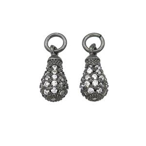 copper teardrop pendant paved zircon, black plated, approx 6-10mm [FN28106]