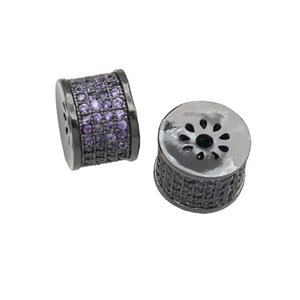 copper tube beads paved purple zircon, black plated, approx 7-10mm [FN28111]