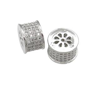 copper tube beads paved zircon, platinum plated, approx 7-10mm [FN28116]