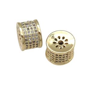 copper tube beads paved zircon, gold plated, approx 7-10mm [FN28117]