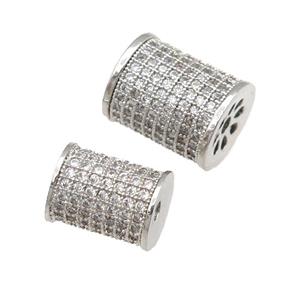 copper tube beads paved zircon, platinum plated, approx 8-10mm [FN28122-8MM]