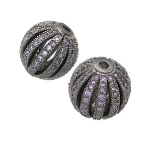 copper pumkin beads pave purple zircon, black plated, approx 16mm dia [FN28128-16MM]