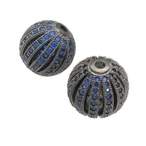 copper pumkin beads pave blue zircon, black plated, approx 14mm dia [FN28130-14MM]