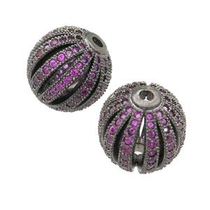 copper pumkin beads pave hotpink zircon, black plated, approx 14mm dia [FN28131-14MM]