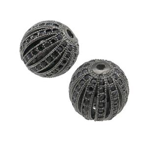 copper pumkin beads pave zircon, black plated, approx 16mm dia [FN28132-16MM]