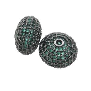 copper rondelle beads pave green zircon, black plated, approx 9x14mm [FN28133-L]