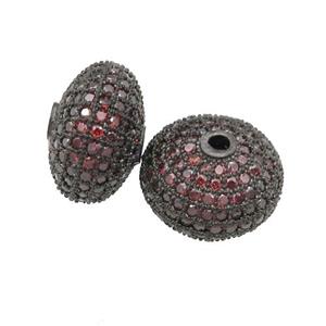 copper rondelle beads pave red zircon, black plated, approx 9x14mm [FN28136-L]