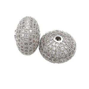 copper rondelle beads pave zircon, platinum plated, approx 7x12mm [FN28138-S]