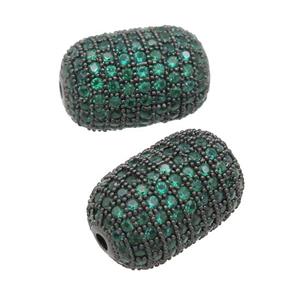 Copper Barrel Beads Pave Green Zircon, Black Plated, approx 12-19mm [FN28143]