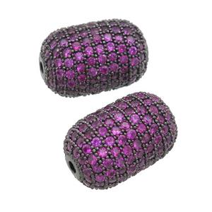 copper barrel Beads pave hotpink zircon, black plated, approx 12-19mm [FN28146]