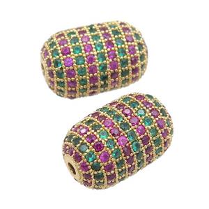 copper barrel Beads pave zircon, multicolor, gold plated, approx 12-19mm [FN28147]