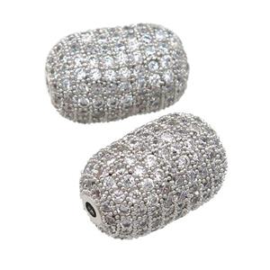 copper barrel Beads pave zircon, platinum plated, approx 12-19mm [FN28150]