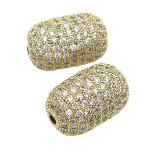 copper barrel Beads pave zircon, gold plated, approx 12-19mm [FN28151]
