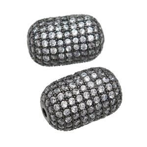 copper barrel Beads pave zircon, black plated, approx 12-19mm [FN28152]