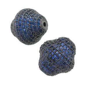 copper bicone beads pave blue zircon, black plated, approx 16-17mm [FN28155]