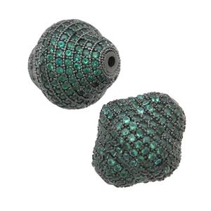 copper bicone beads pave green zircon, black plated, approx 16-17mm [FN28156]