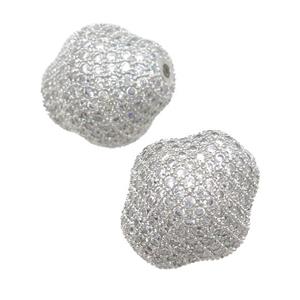 copper bicone Beads pave zircon, platinum plated, approx 16-17mm [FN28162]