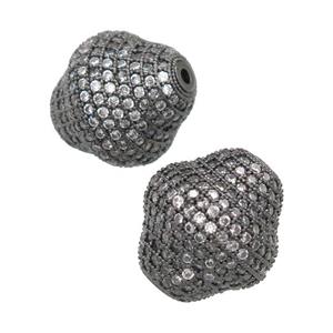 copper bicone Beads pave zircon, black plated, approx 16-17mm [FN28164]
