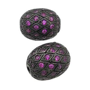 copper barrel Beads paved hotpink zircon, black plated, approx 15-19mm [FN28170]