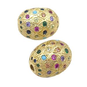 copper barrel Beads paved zircon, multicolor, gold plated, approx 15-19mm [FN28171]