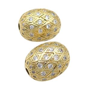copper barrel Beads paved zircon, gold plated, approx 15-19mm [FN28175]